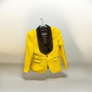 Yellow Blazer with Black Shawl Collar
